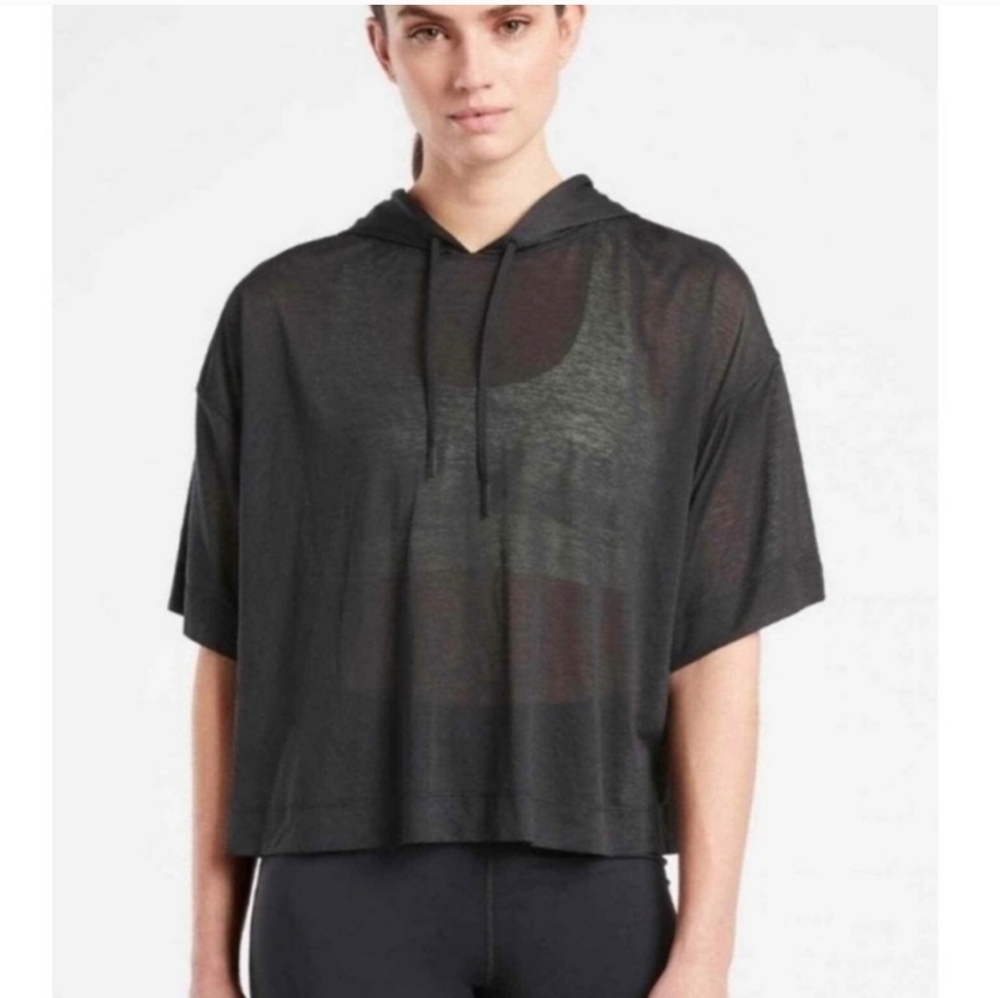 Athleta Black Vapor Hoodie Tee Size Medium